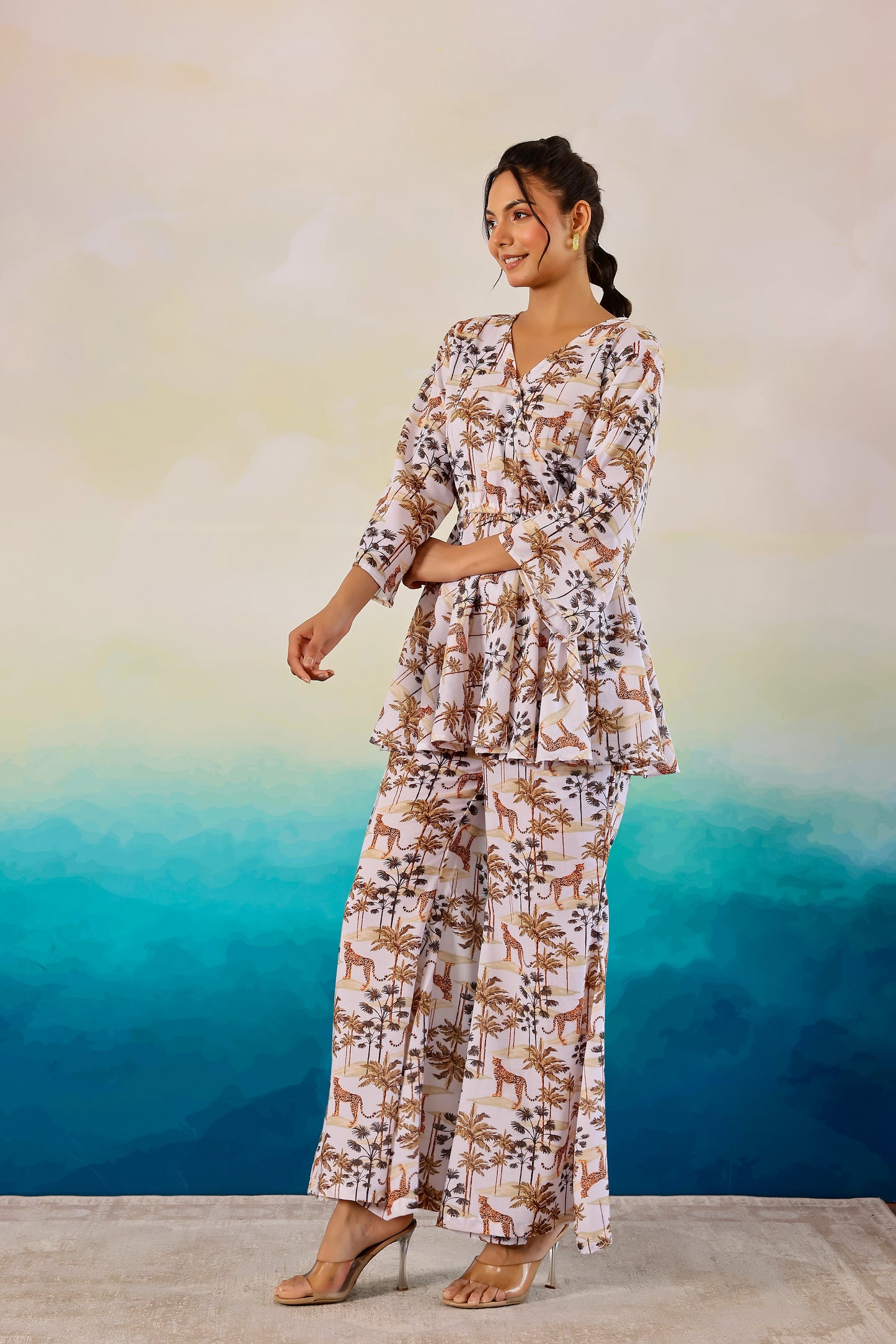 White Jungle Printed Coord Set