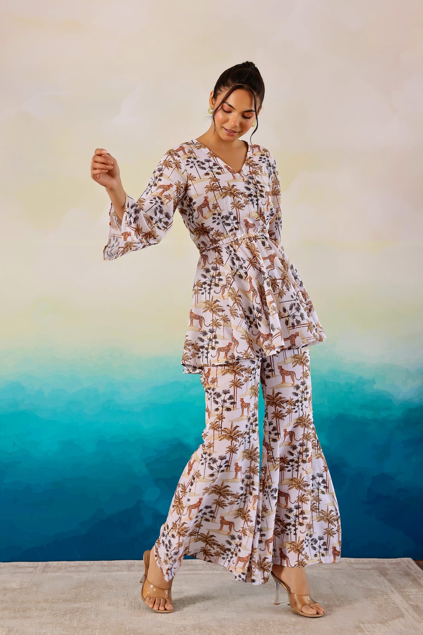 White Jungle Printed Coord Set