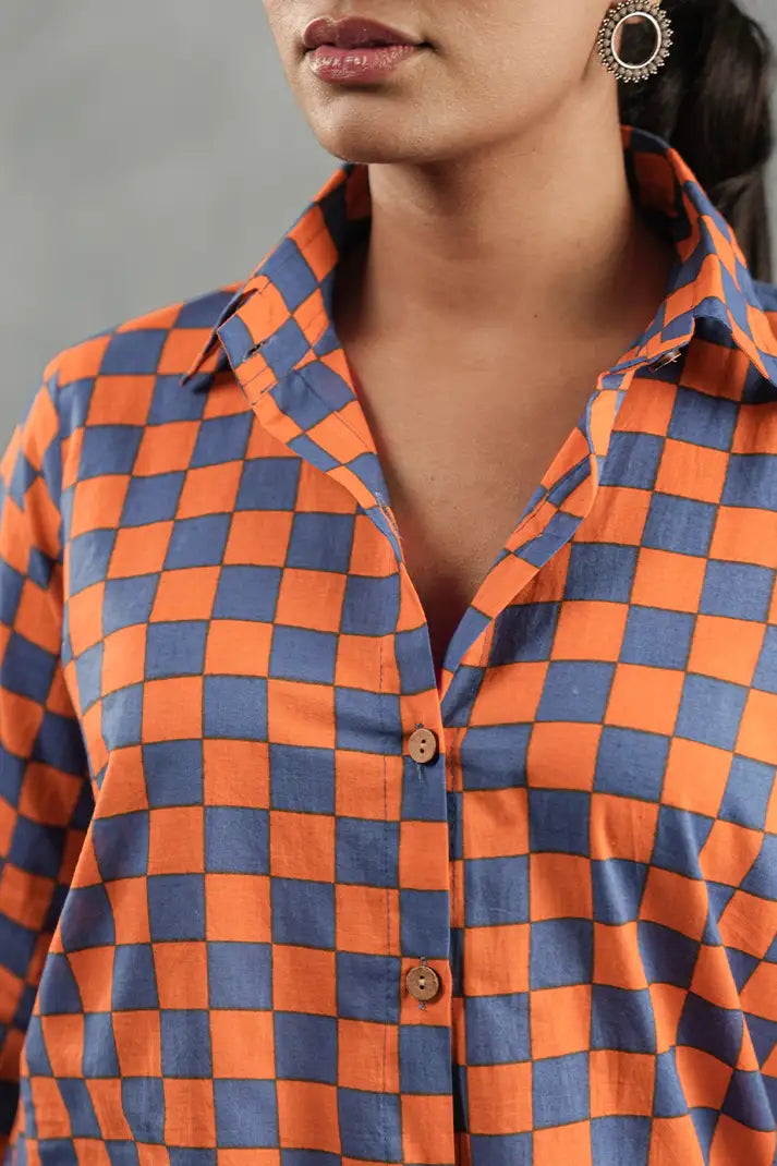 Orange & Navy Checkerboard Shirt