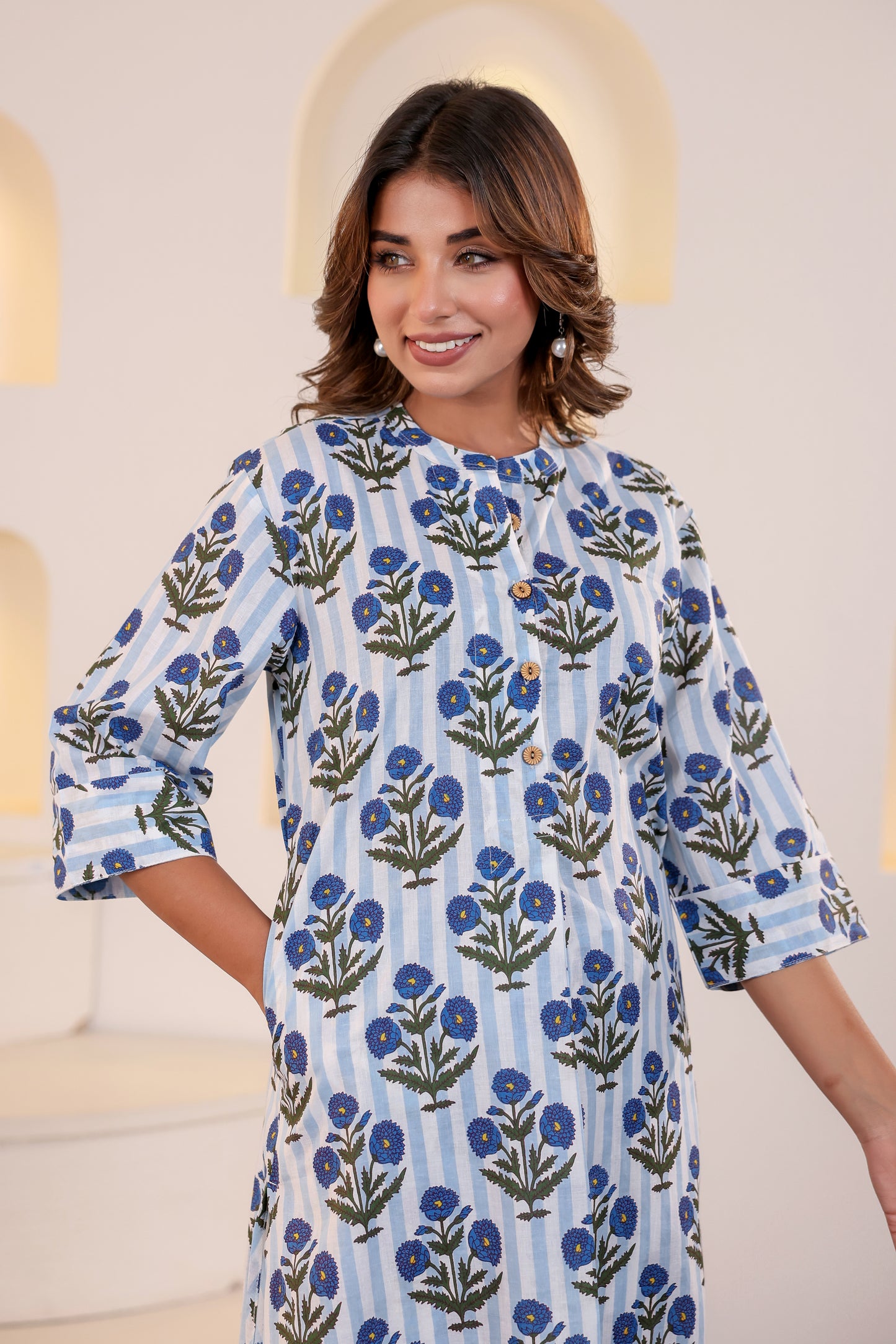 Indigo Motif Cotton Coord Set