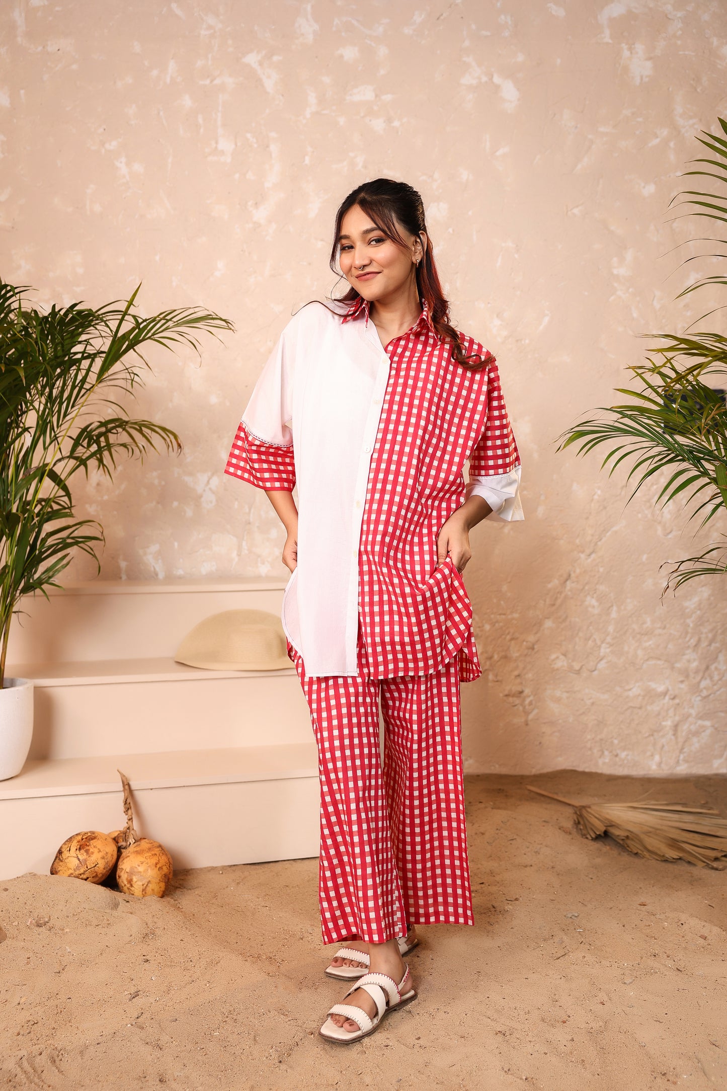 Rosy Checks Cotton Coord Set