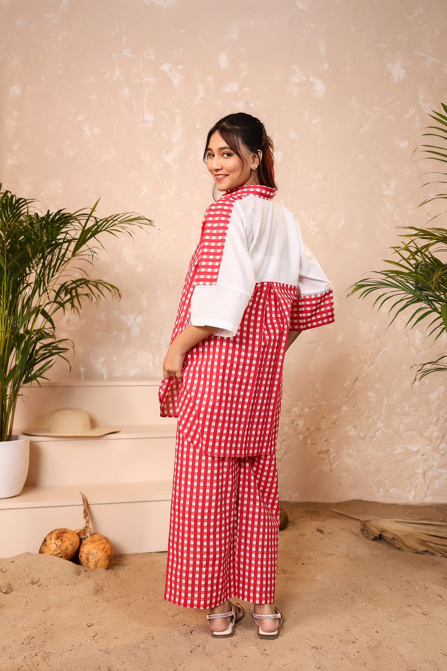 Rosy Checks Cotton Coord Set