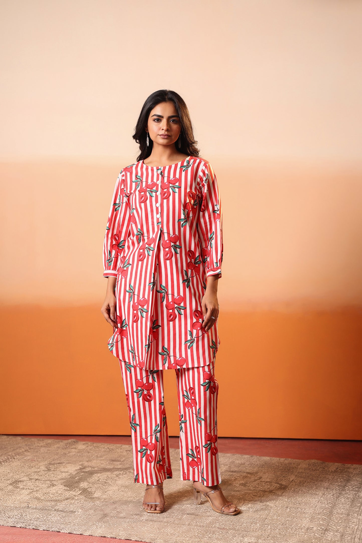 Cherry Lines Cotton Coord Set