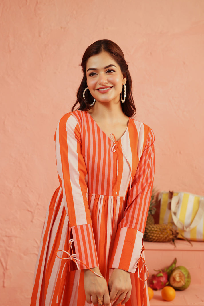 Coral Crush Striped Tier Dress