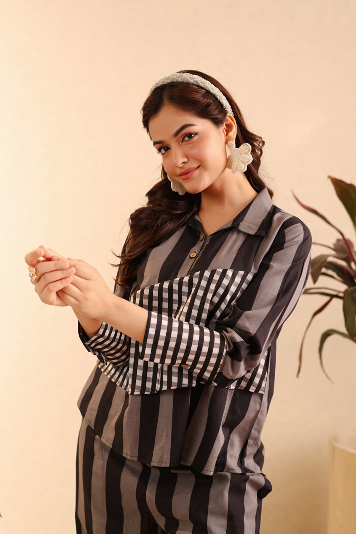 Noir Stripe Cotton Coord Set