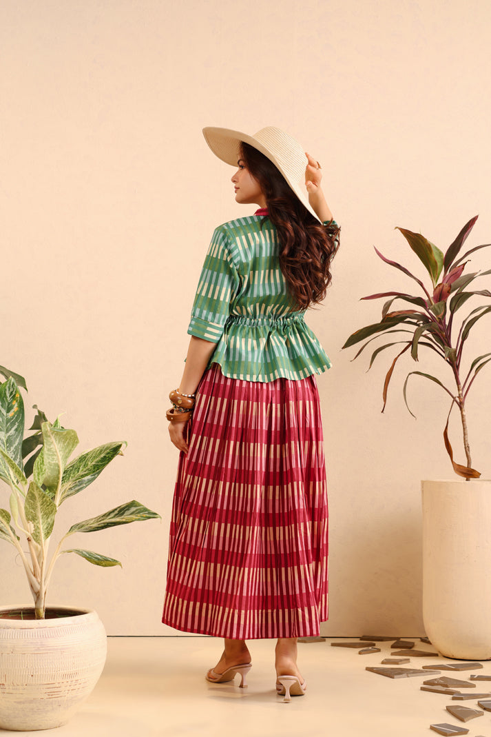 Emerald Rose Cotton Skirt Set