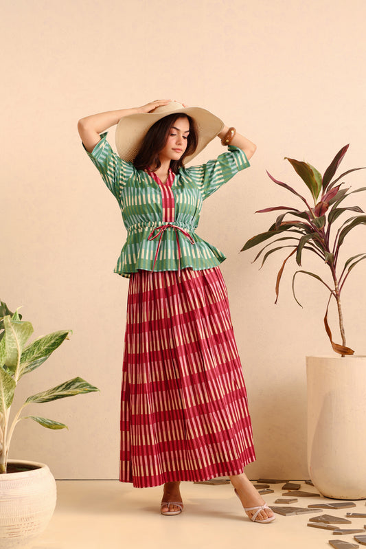 Emerald Rose Cotton Skirt Set
