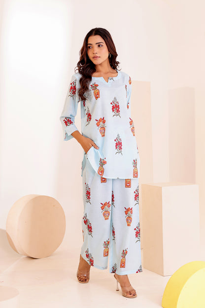 Pansy Blue Cotton Coord Set