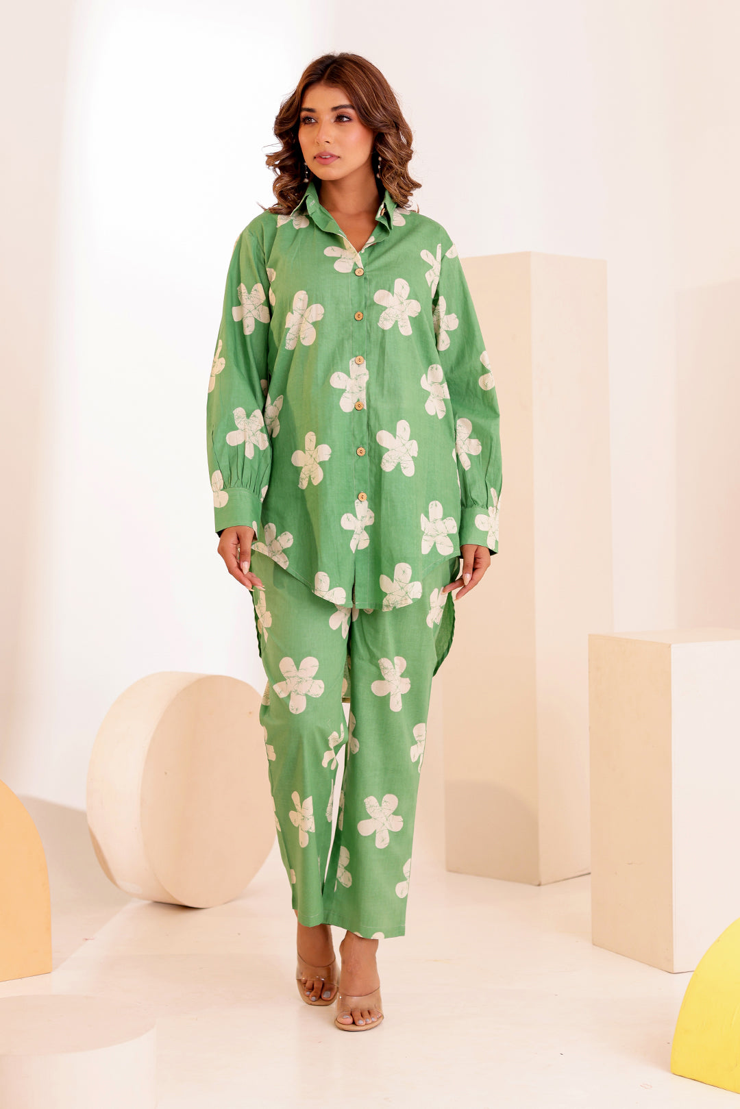 Pea Green Cotton Coord Set