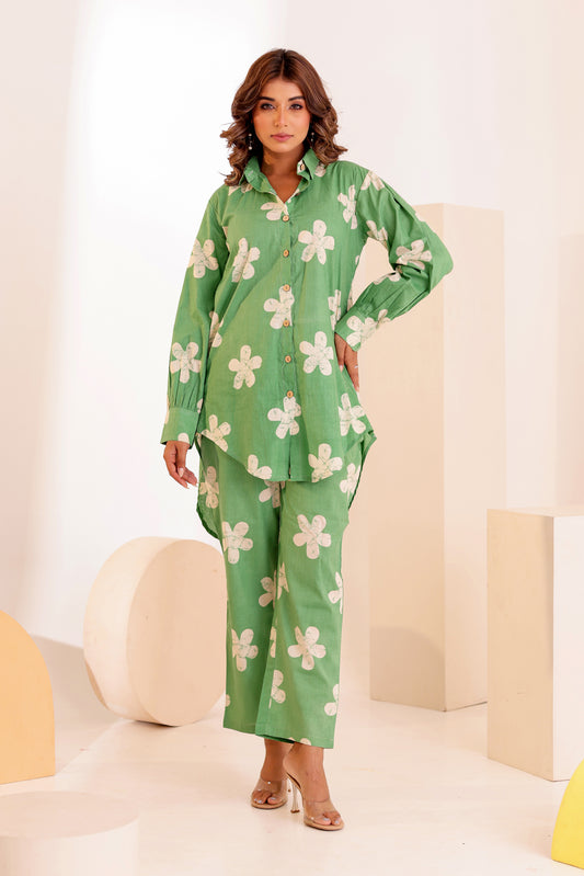 Pea Green Cotton Coord Set