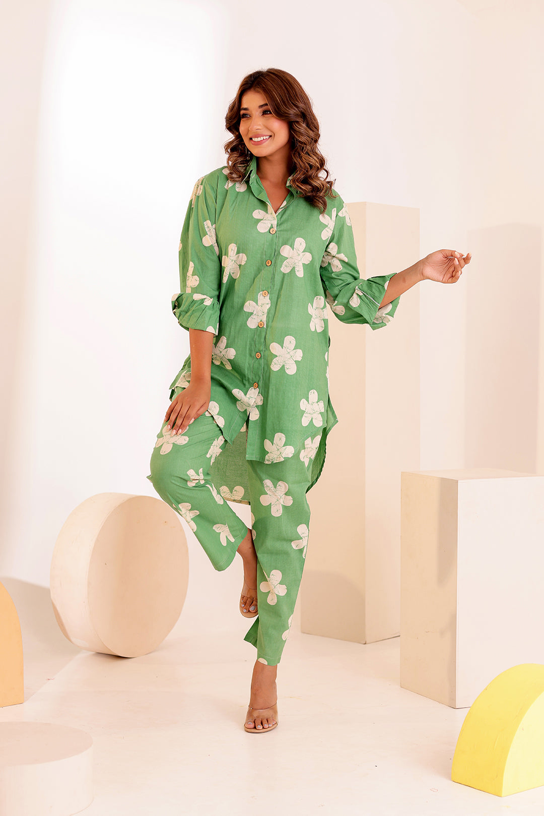 Pea Green Cotton Coord Set