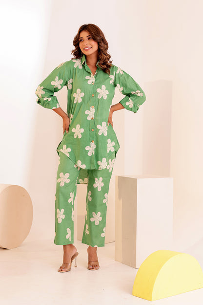 Pea Green Cotton Coord Set