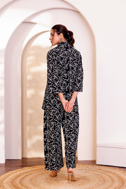 Black Floral Cotton Coord Set