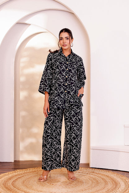 Black Floral Cotton Coord Set