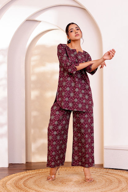 Dark Mauve Cotton Coord Set