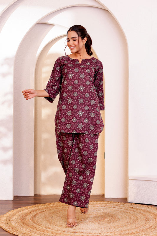Dark Mauve Cotton Coord Set