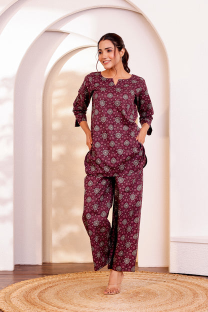 Dark Mauve Cotton Coord Set