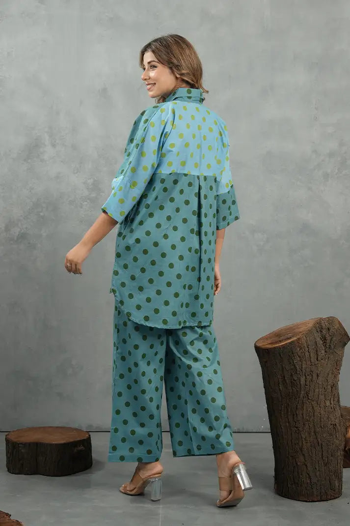 Aqua Polka Dot Cotton Co-Ord Set