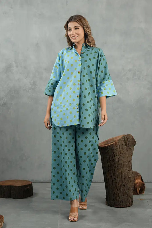 Aqua Polka Dot Cotton Co-Ord Set