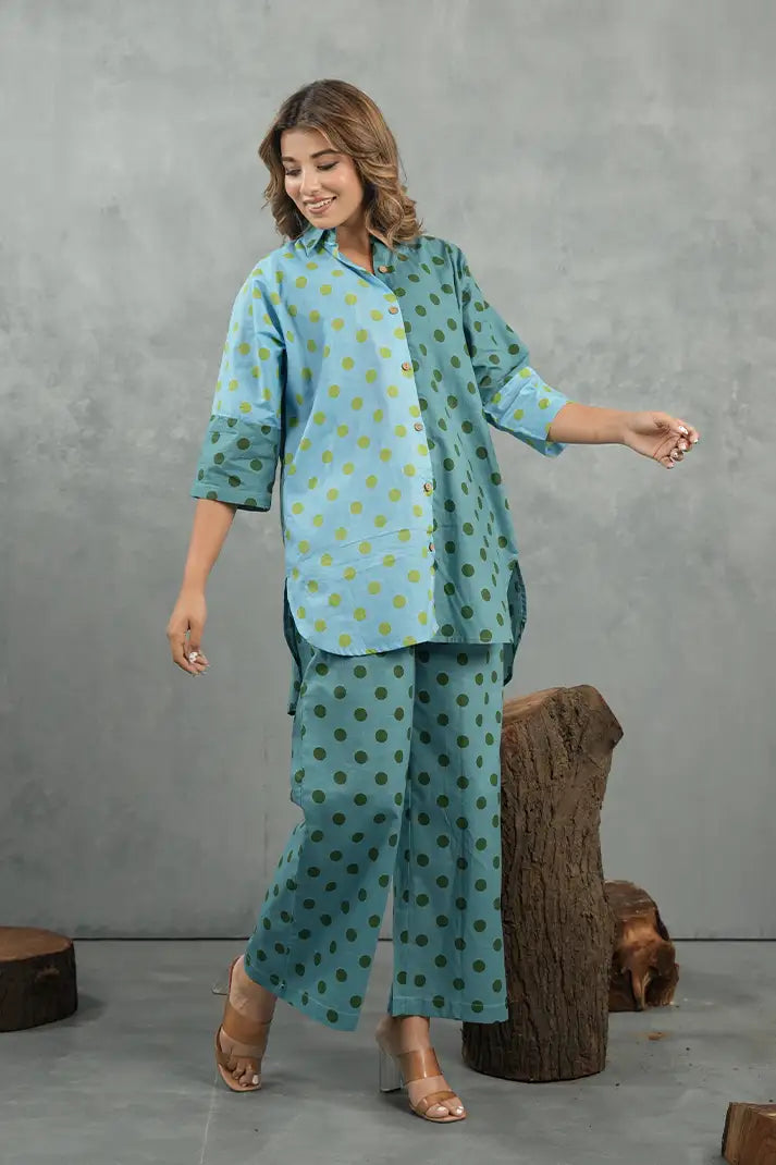 Aqua Polka Dot Cotton Co-Ord Set