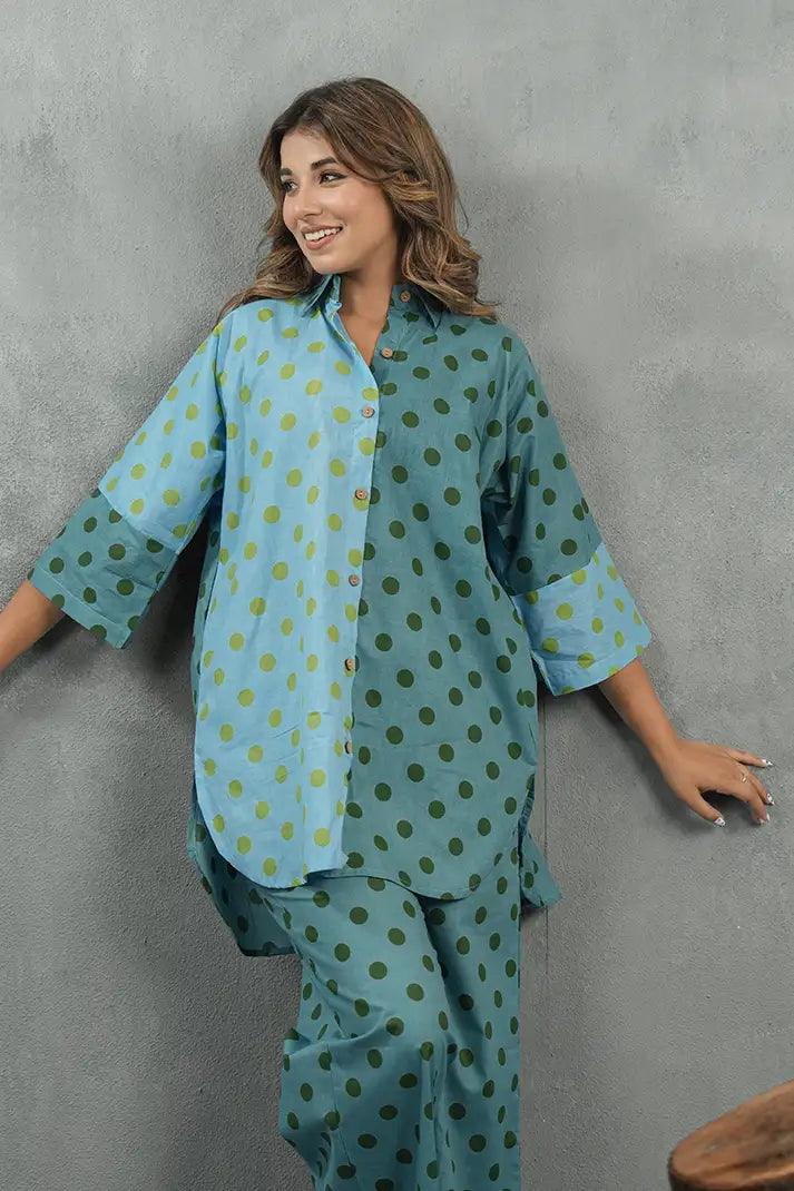 Aqua Polka Dot Cotton Co-Ord Set