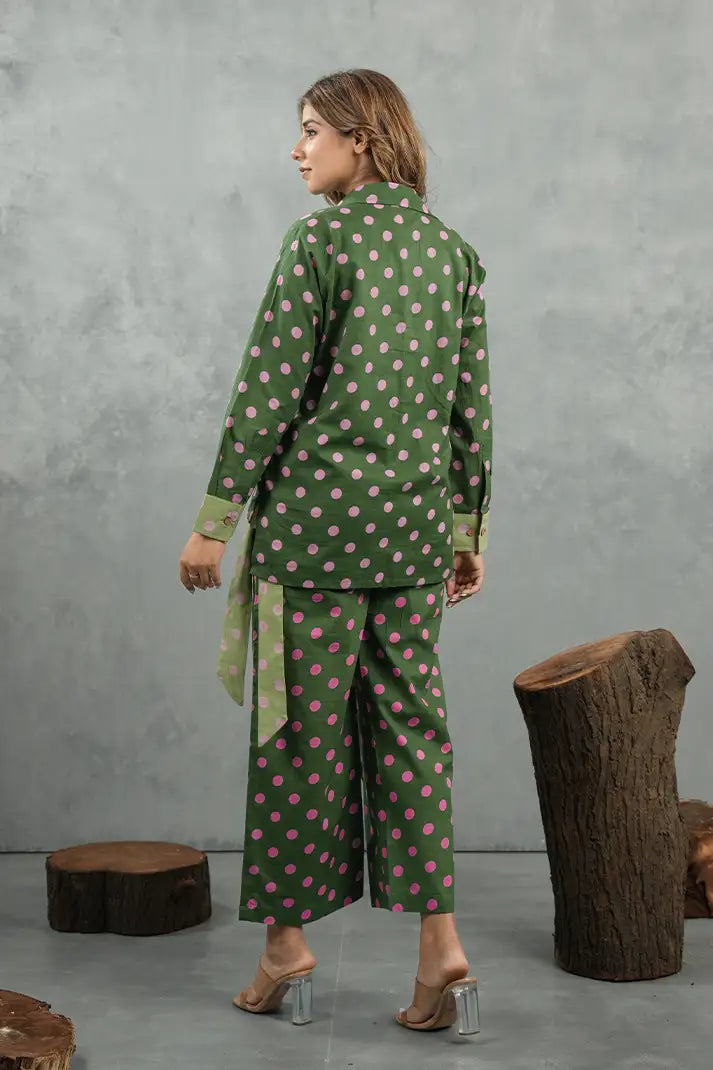 Olive Polka Cotton Co-Ord Set