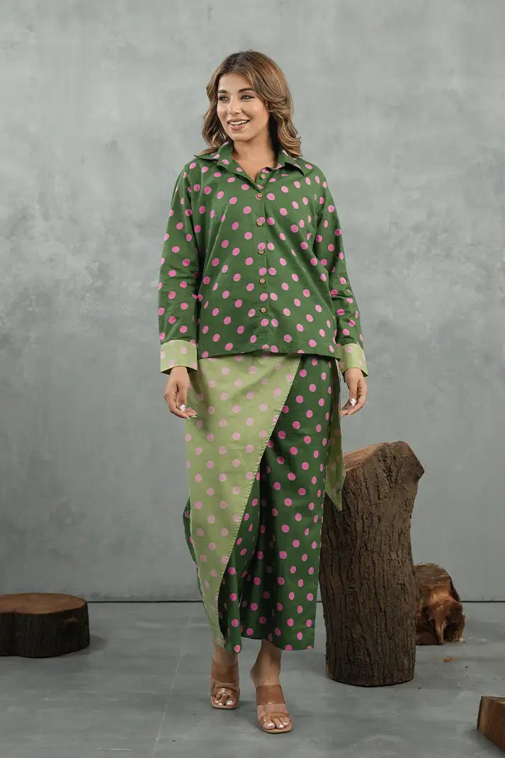 Olive Polka Cotton Co-Ord Set