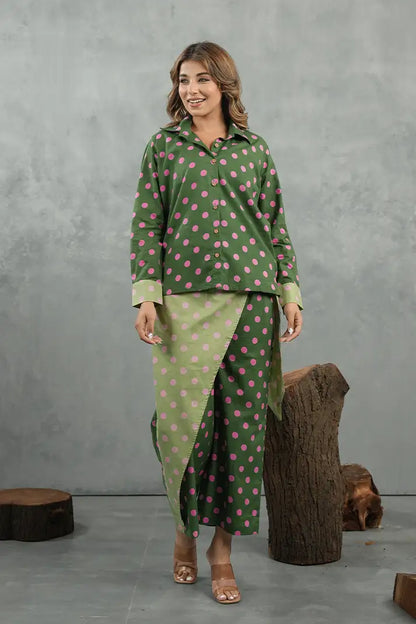 Olive Polka Cotton Co-Ord Set