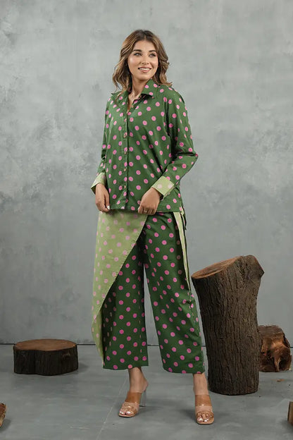 Olive Polka Cotton Co-Ord Set