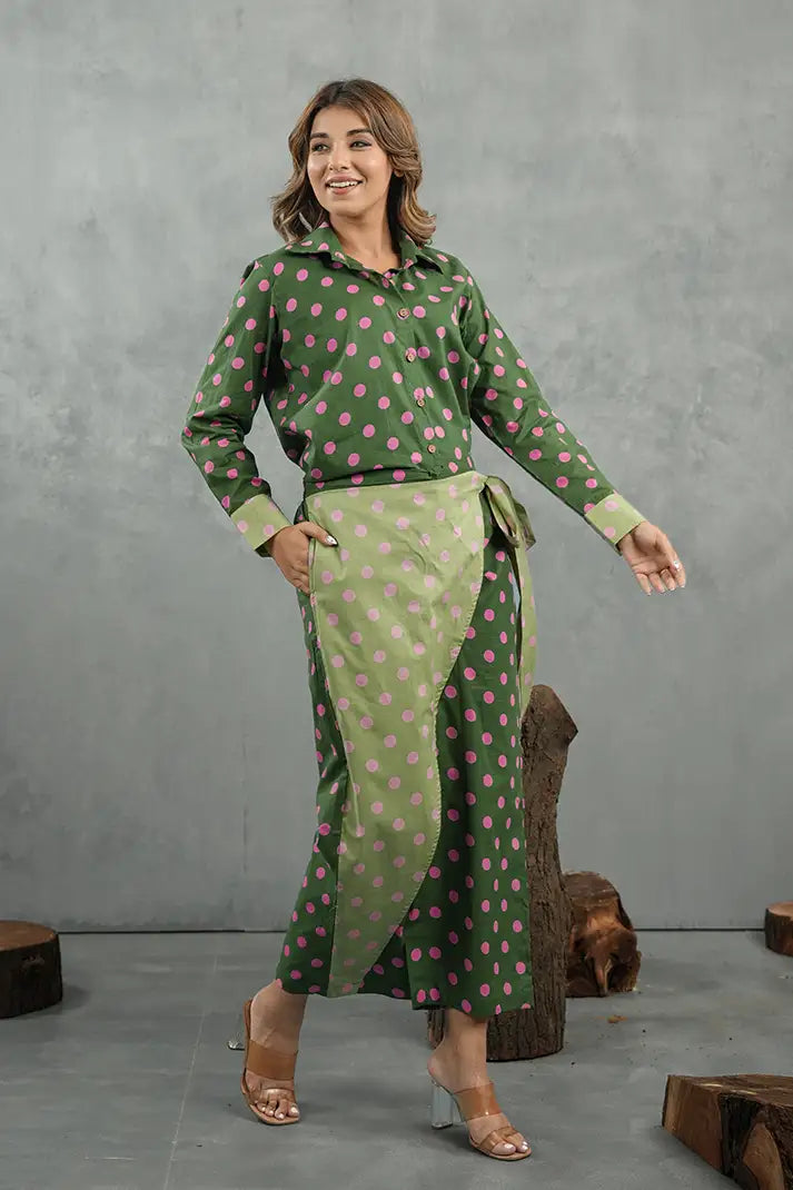 Olive Polka Cotton Co-Ord Set