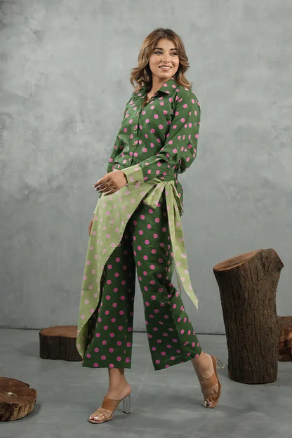 Olive Polka Cotton Co-Ord Set