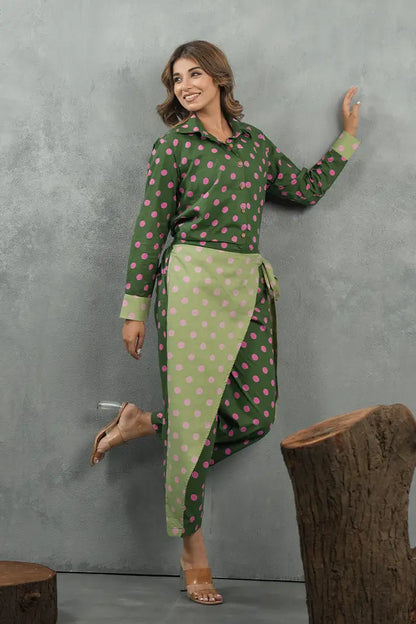Olive Polka Cotton Co-Ord Set