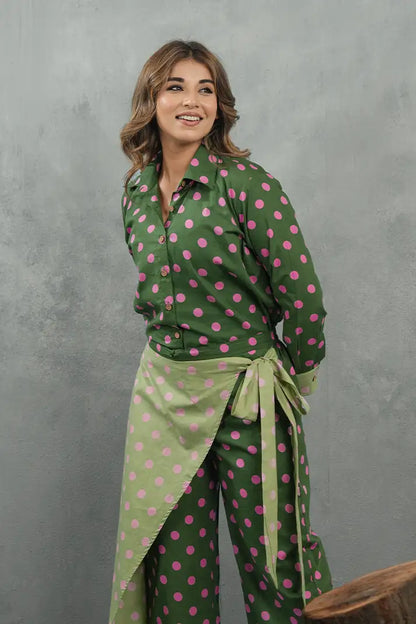 Olive Polka Cotton Co-Ord Set