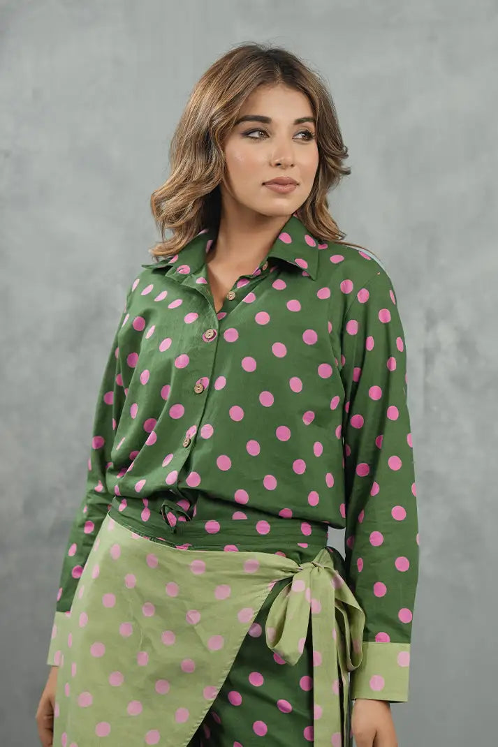 Olive Polka Cotton Co-Ord Set