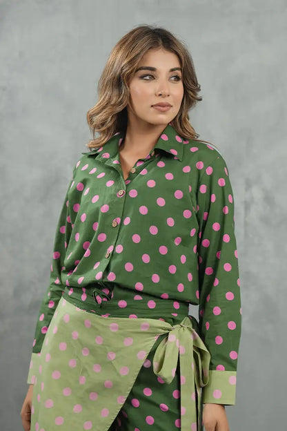 Olive Polka Cotton Co-Ord Set