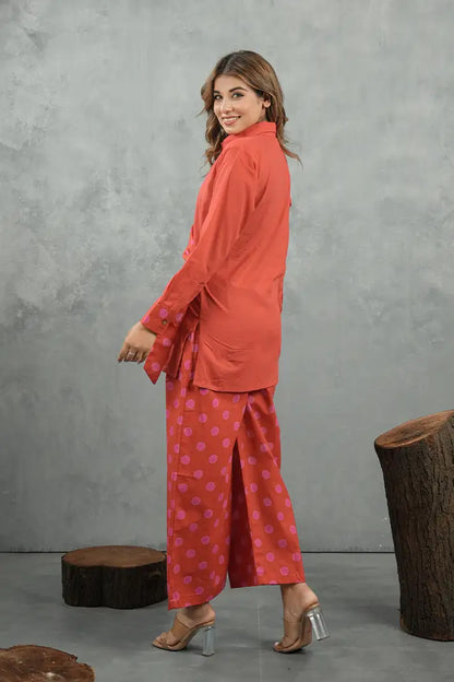 Coral Polka Twist Cotton Co-Ord Set