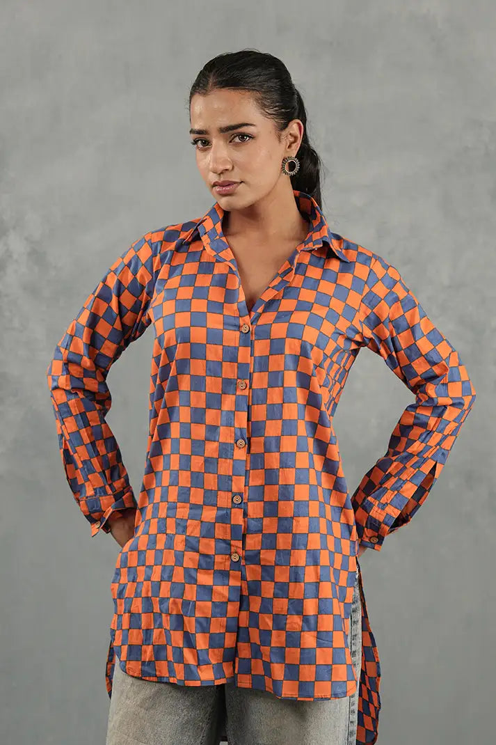 Orange & Navy Checkerboard Shirt