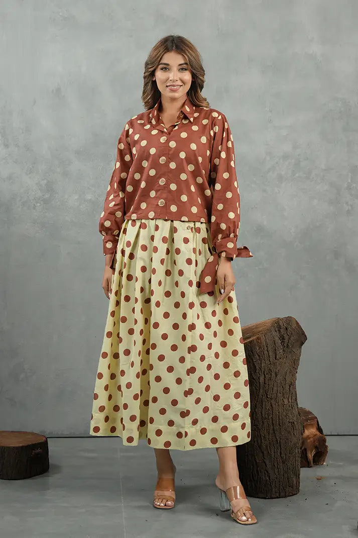 Rust Polka Skirt Cotton Set