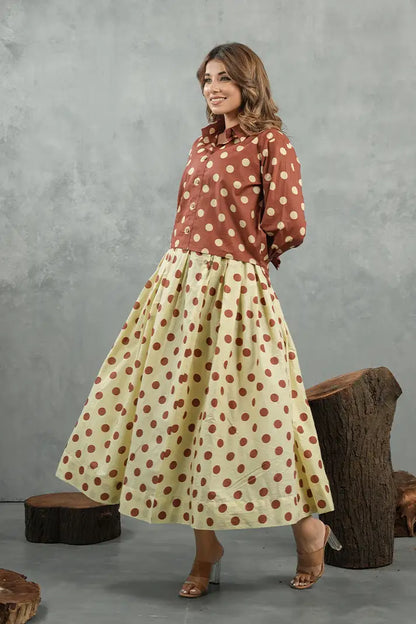 Rust Polka Skirt Cotton Set