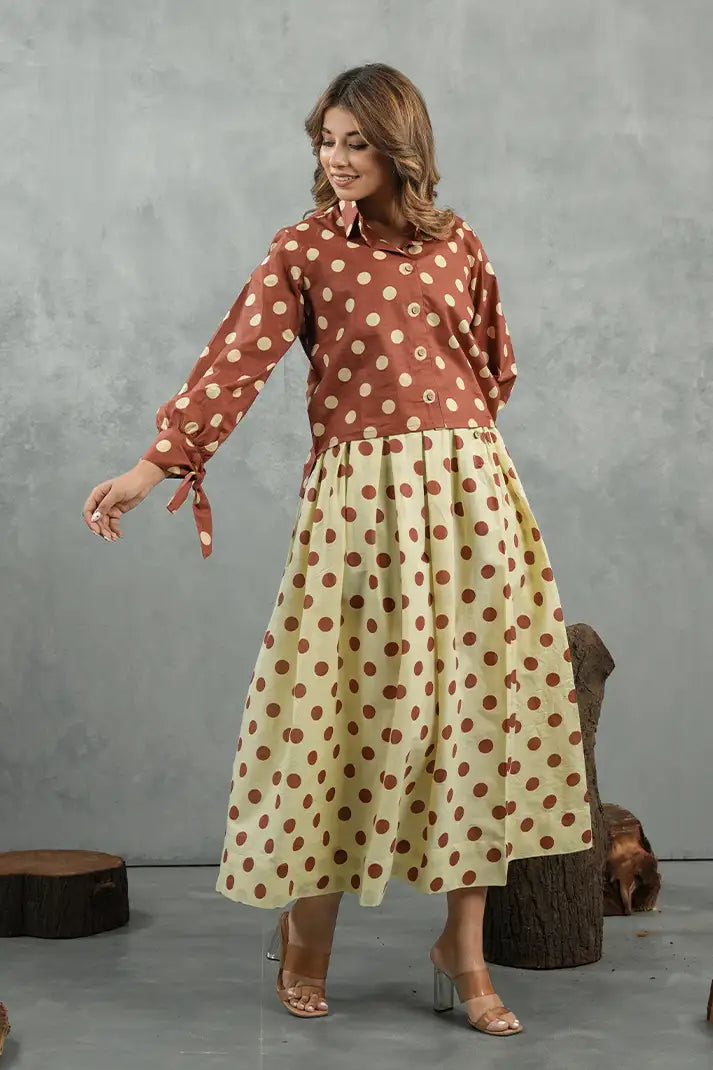 Rust Polka Skirt Cotton Set
