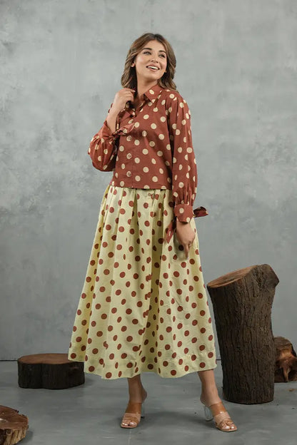 Rust Polka Skirt Cotton Set