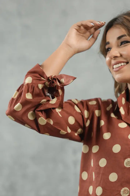 Rust Polka Skirt Cotton Set