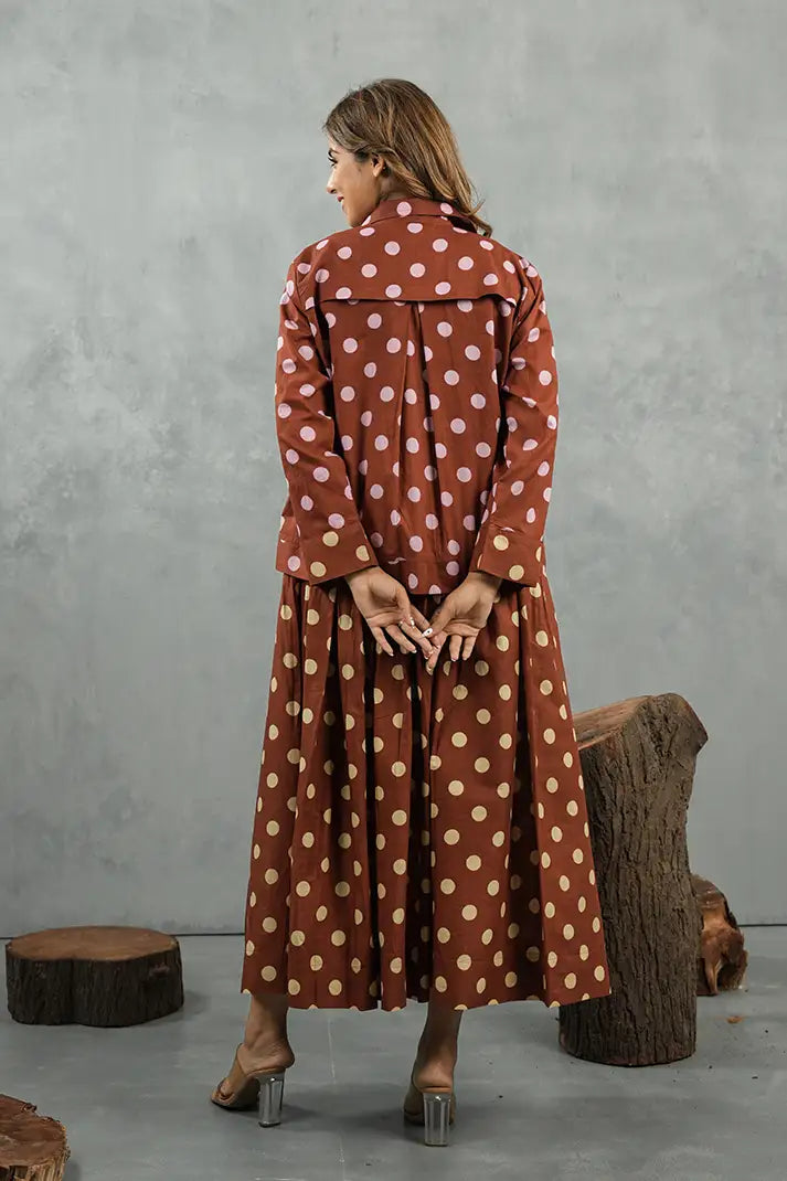 Mocha Polka Skirt Cotton Set