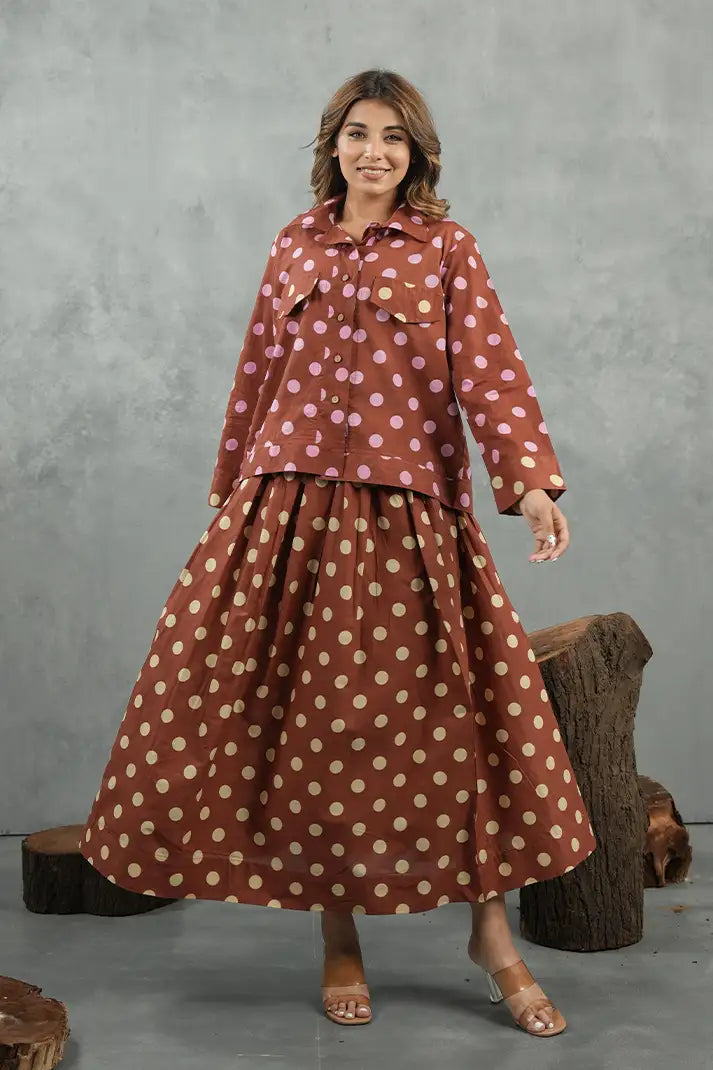 Mocha Polka Skirt Cotton Set