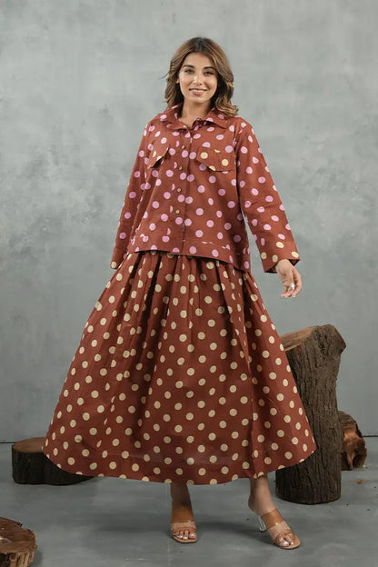 Mocha Polka Skirt Cotton Set