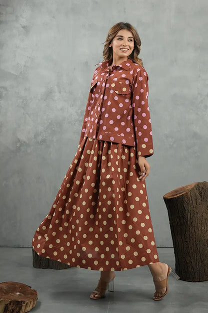 Mocha Polka Skirt Cotton Set