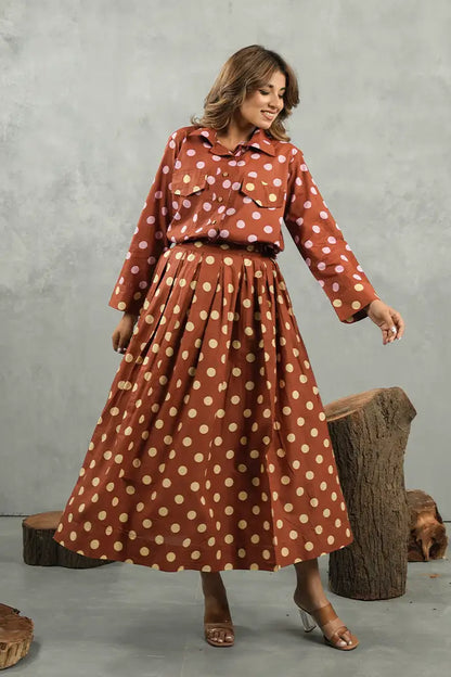Mocha Polka Skirt Cotton Set