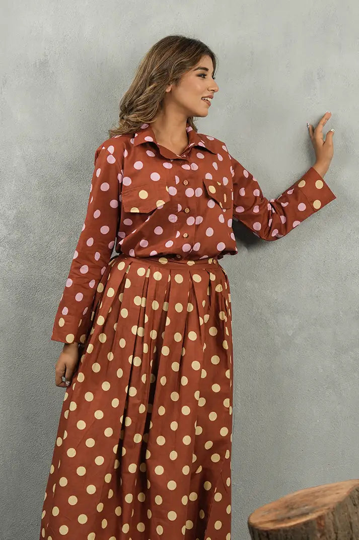 Mocha Polka Skirt Cotton Set