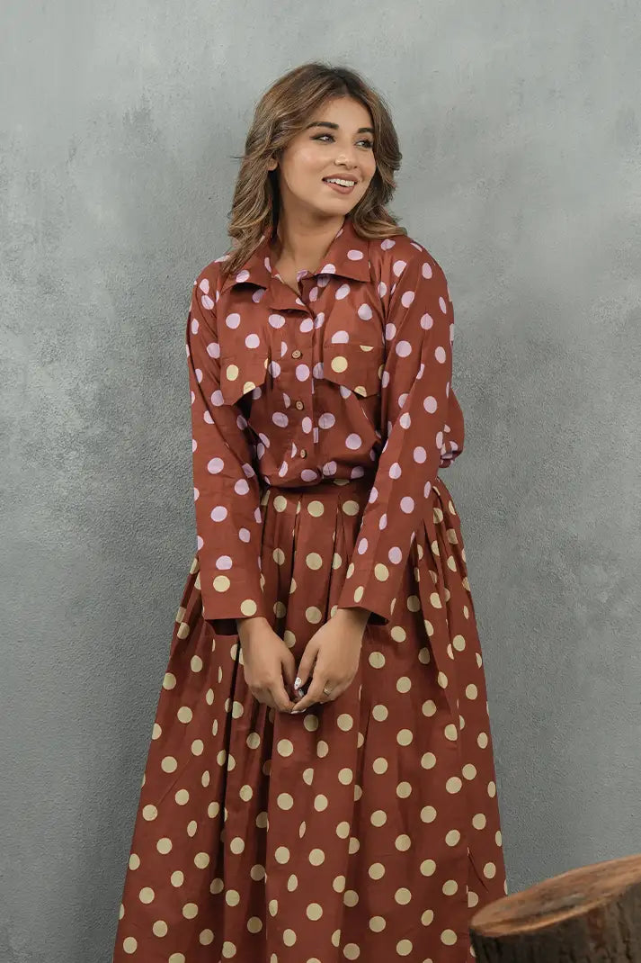 Mocha Polka Skirt Cotton Set