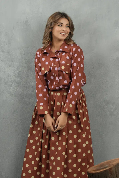 Mocha Polka Skirt Cotton Set